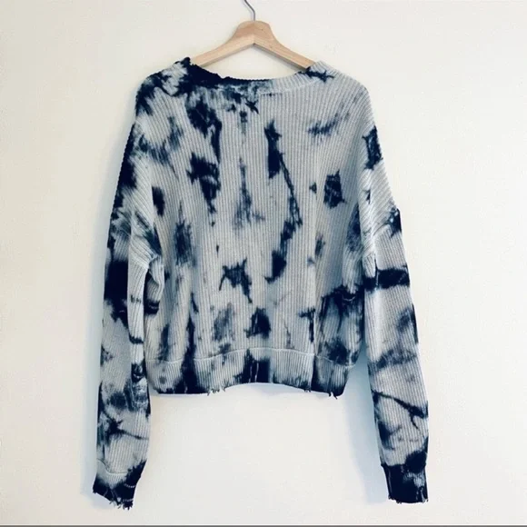 Pistola Eva Tie-Dye Oversized Cropped Slouch Sweater In Black Storm Size Medium - Picture 2 of 8